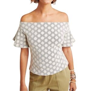 Anthropologie Eri + Ali Polka Dot Off Shoulder Top Blouse Womens Large
